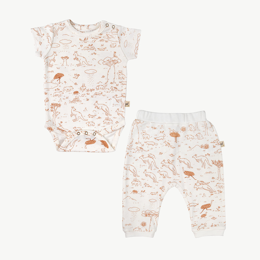 'footprints in the outback' ivory onesie + pants baby outfit
