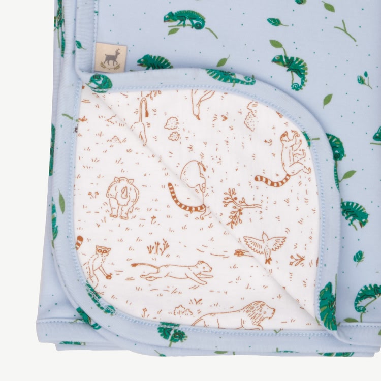 Double-Sided Blanket - Charming Chameleons - Light Blue