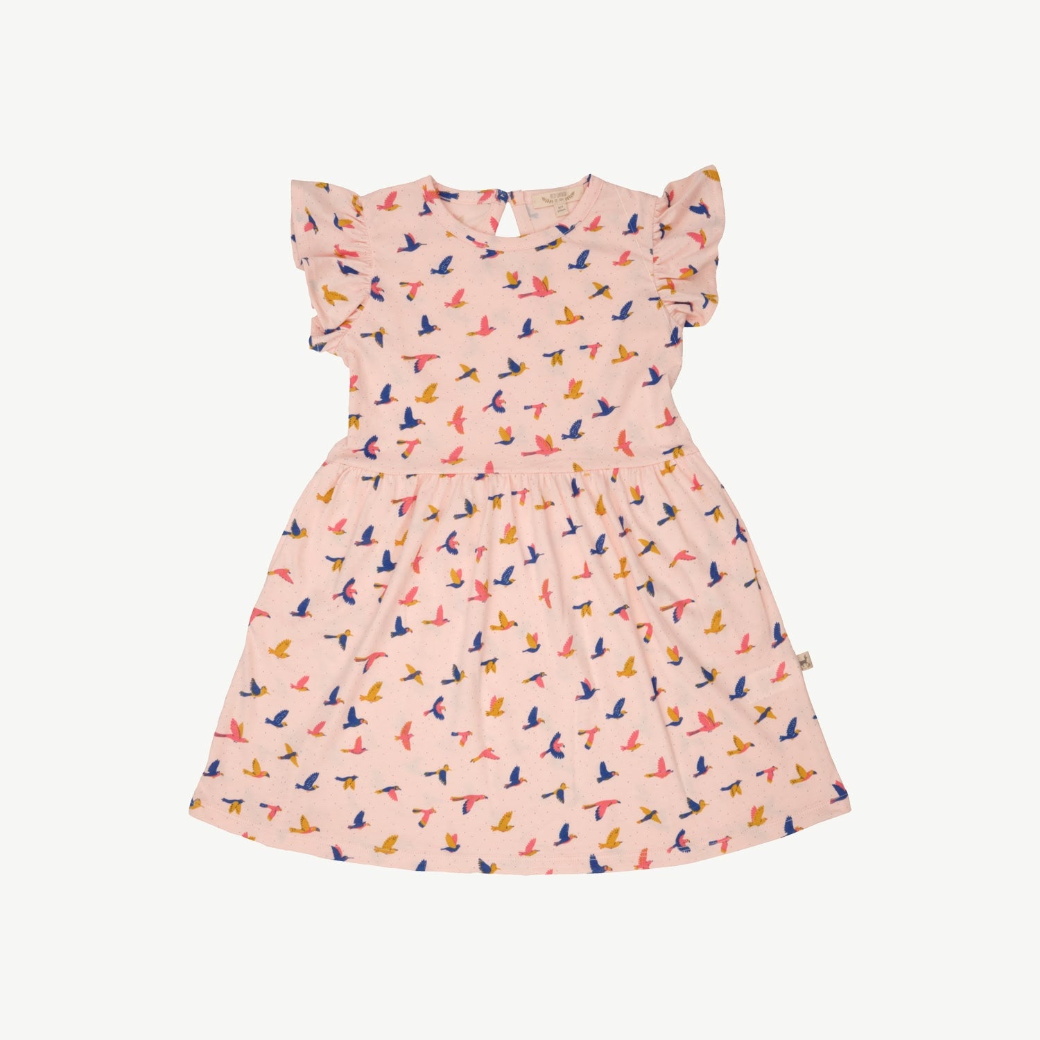Frill Sleeve Dress - Boundless Birds - Soft Peach