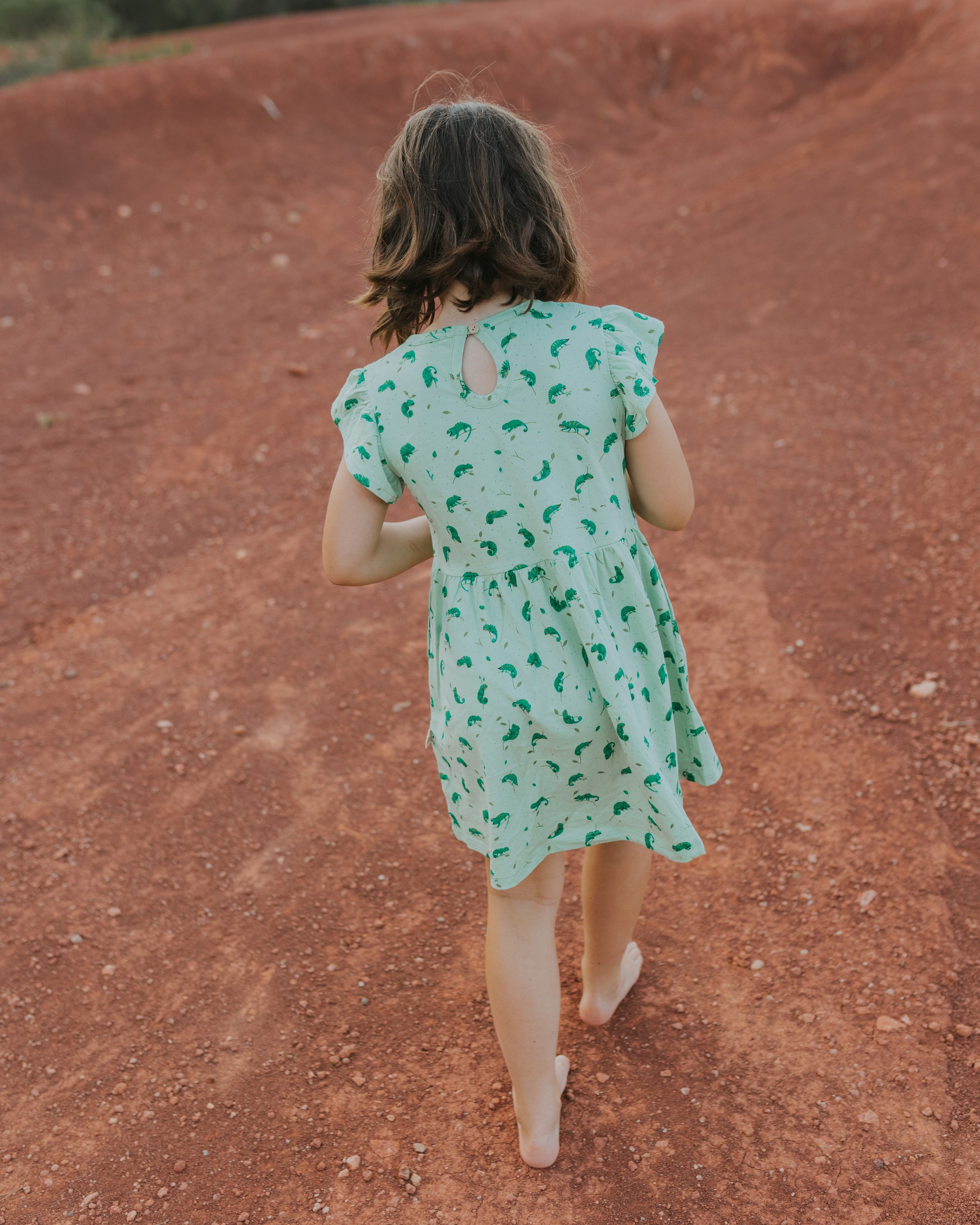 Frill Sleeve Dress - Charming Chameleons - Soft Green
