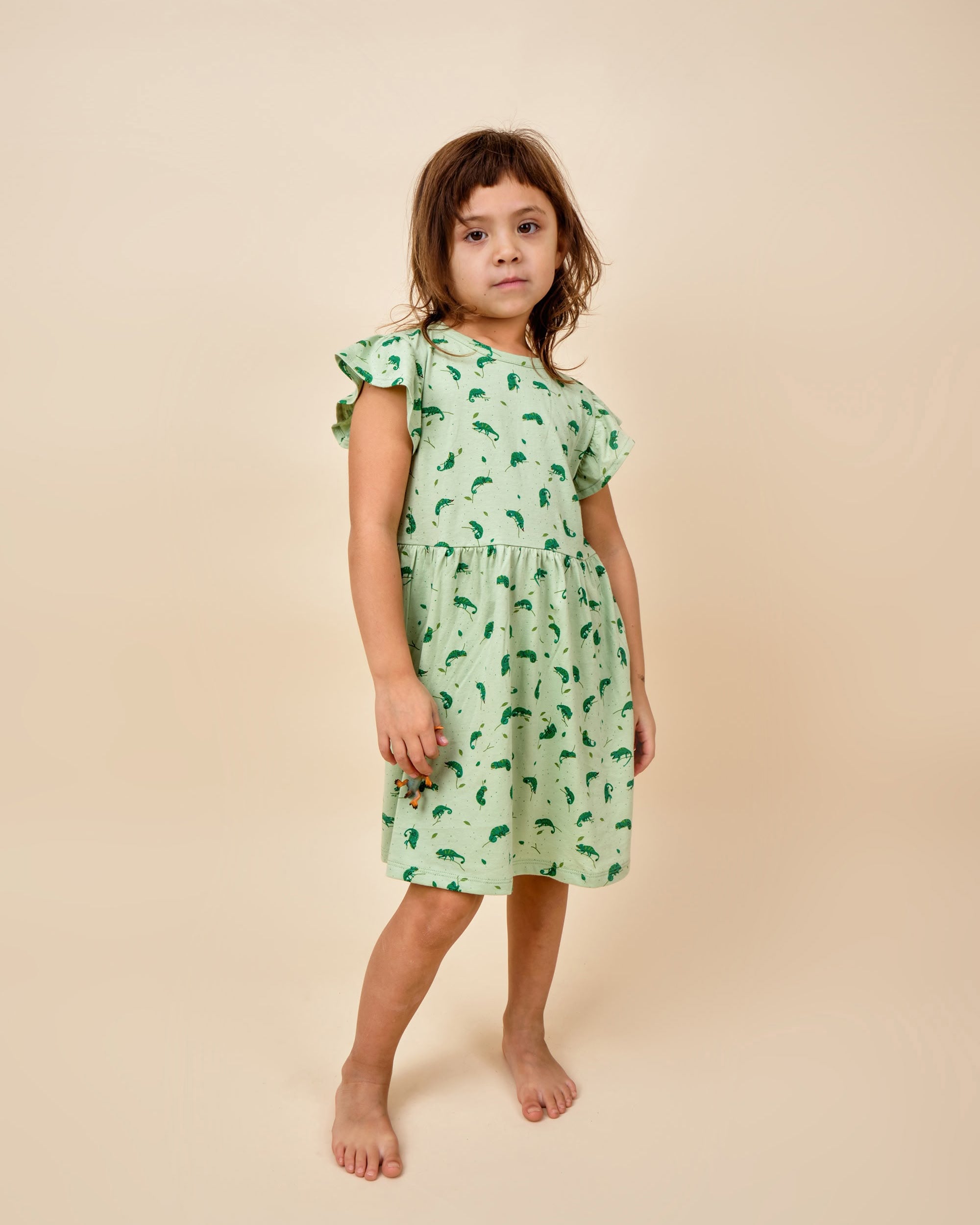 Frill Sleeve Dress - Charming Chameleons - Soft Green