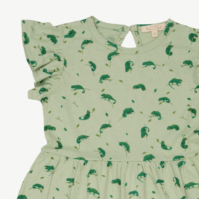 Frill Sleeve Dress - Charming Chameleons - Soft Green