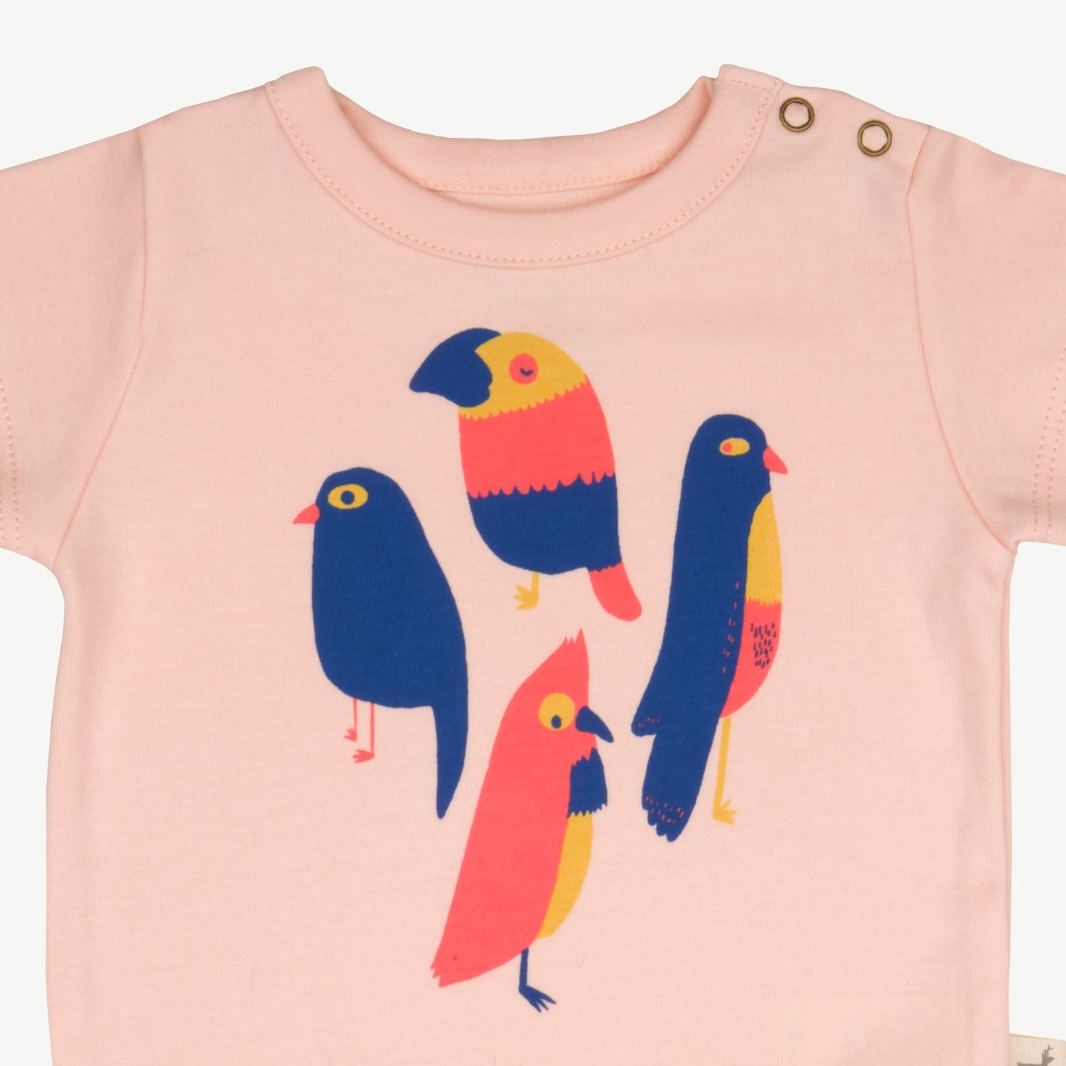 Short Sleeve Onesie - Bouncy Birds - Soft Peach