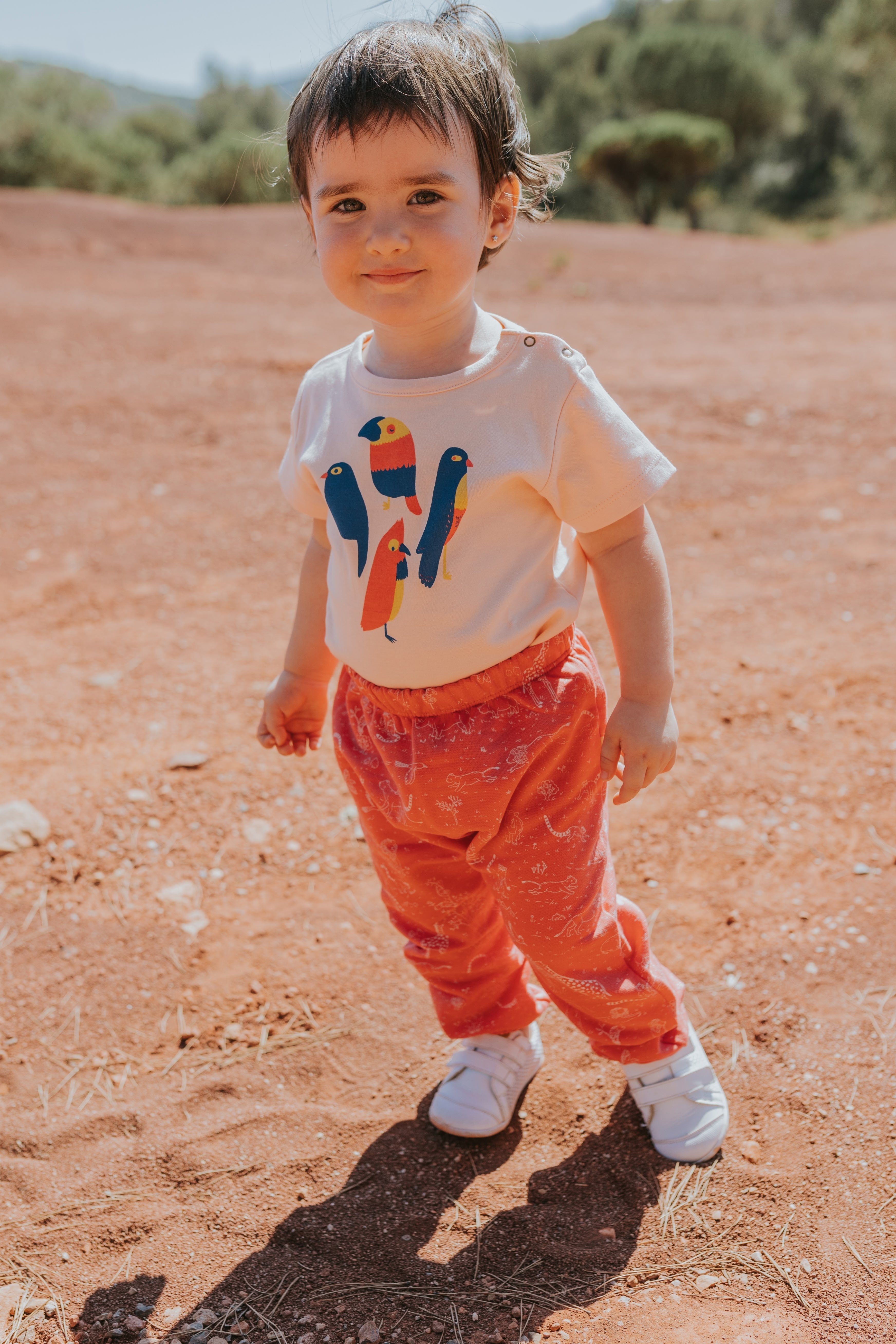 Short Sleeve Onesie - Bouncy Birds - Soft Peach