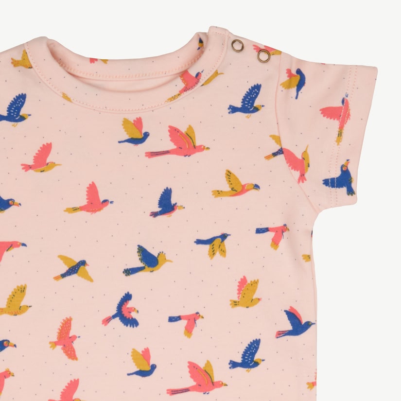 Short Sleeve Onesie - Boundless Birds - Soft Peach