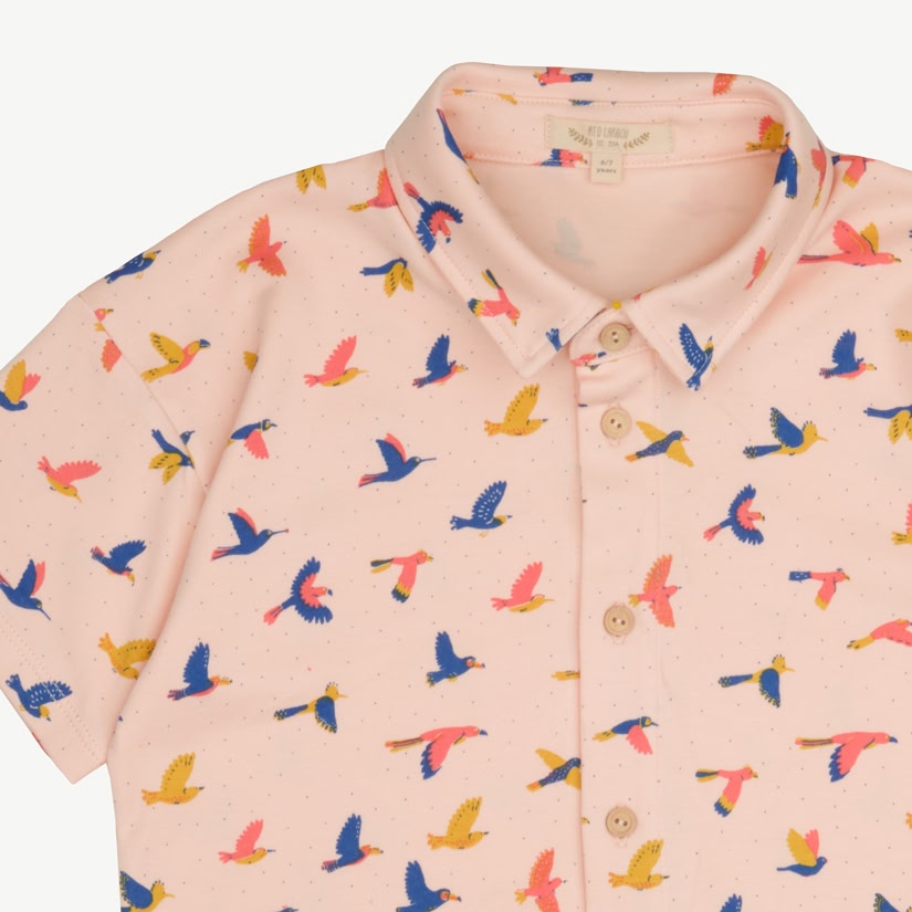 Short Sleeve Shirt - Boundless Birds - Soft Peach