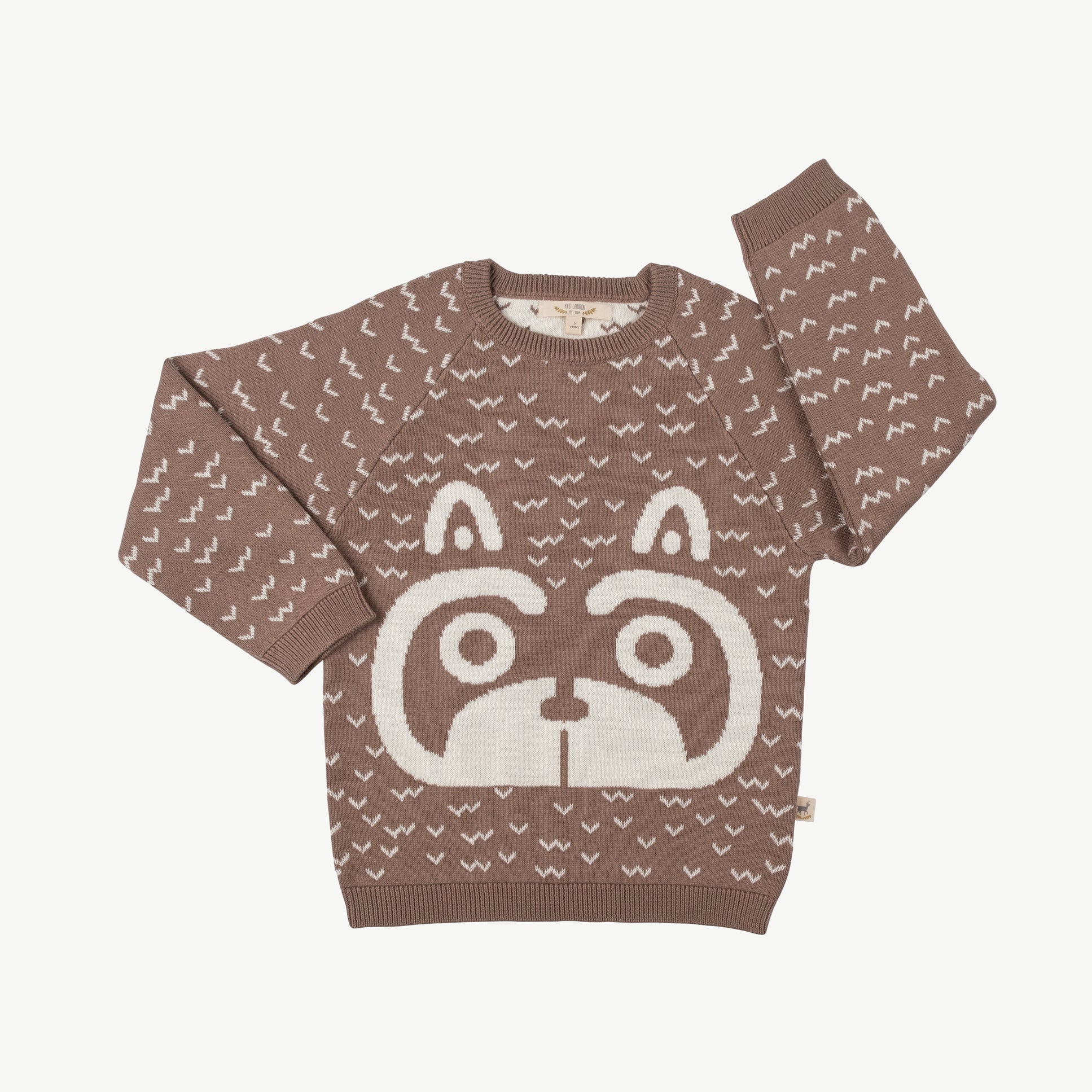 'sneaky racoon' light taupe knit sweater