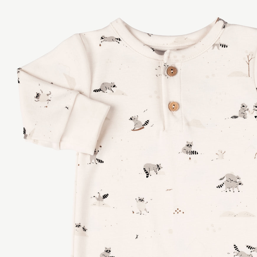 'frolicsome raccoons' sea salt buttons jumpsuit
