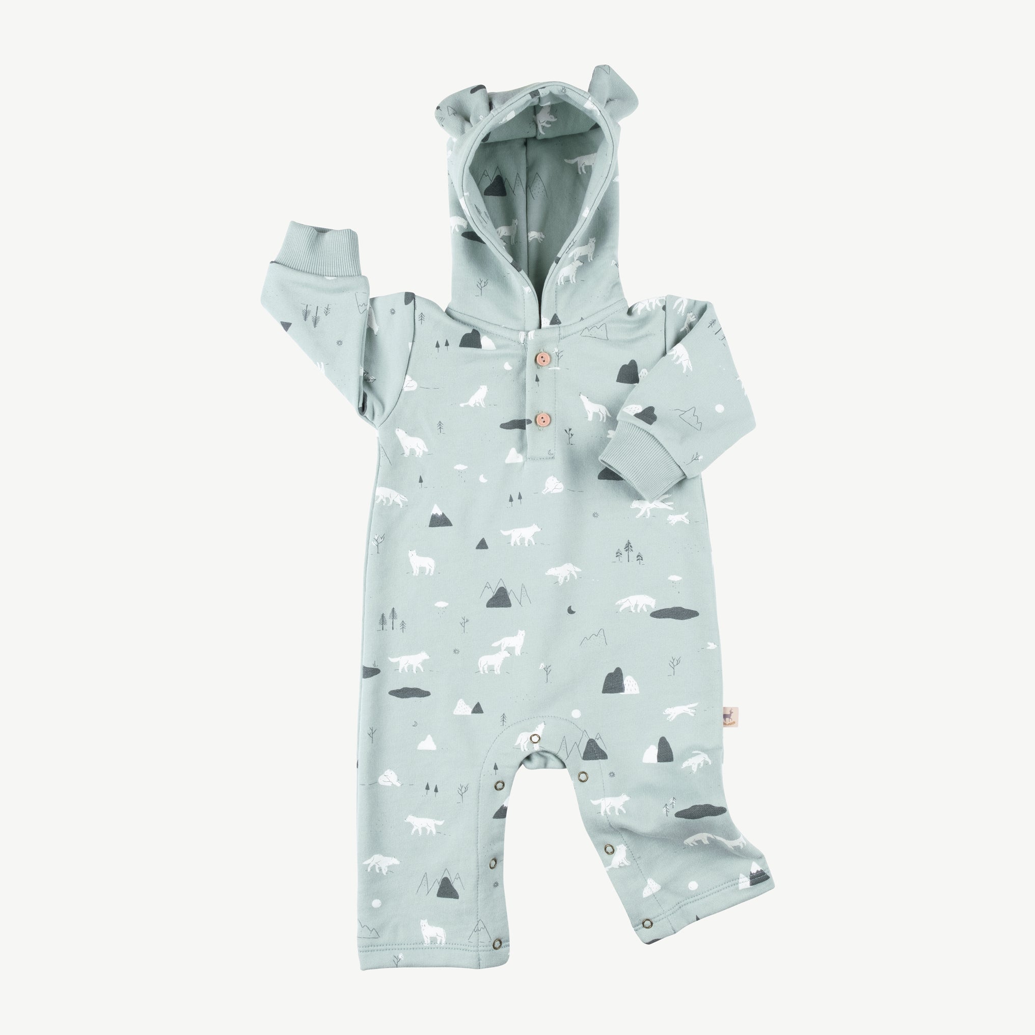 'guardian wolves' gray mist bear french terry jumpsuit