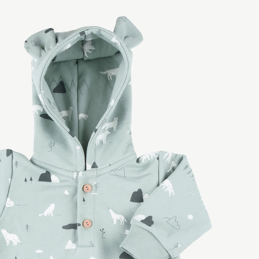'guardian wolves' gray mist bear french terry jumpsuit