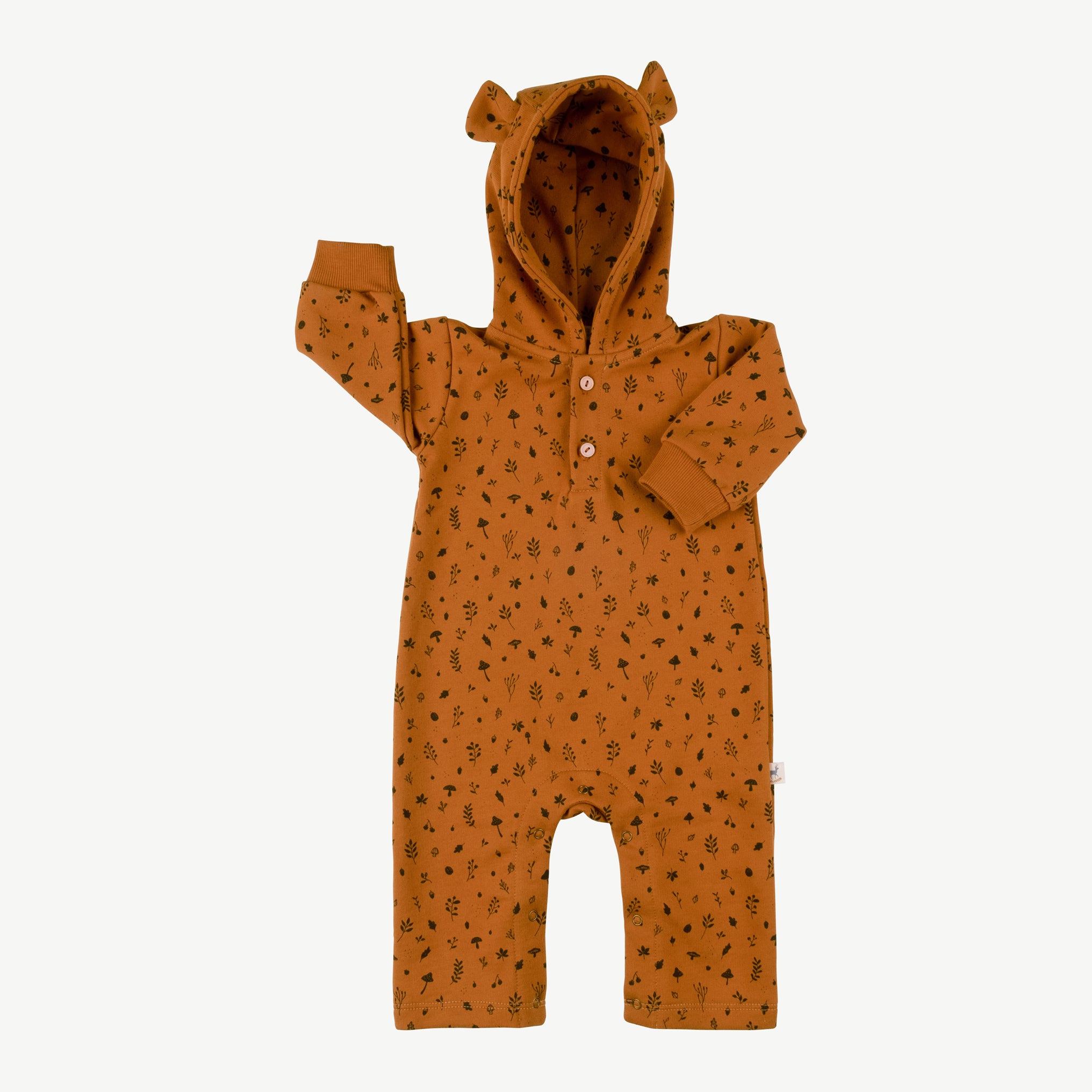 'woodland flora' sugar almond bear french terry jumpsuit
