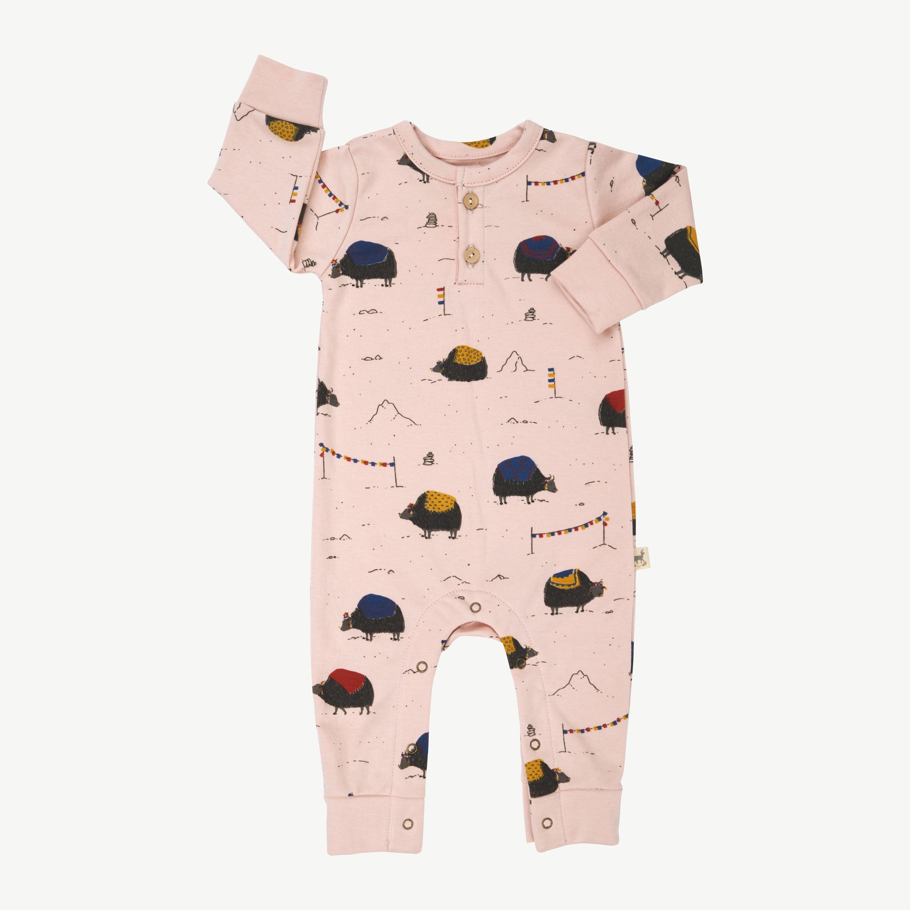 'yak's journey' peach whip buttons jumpsuit