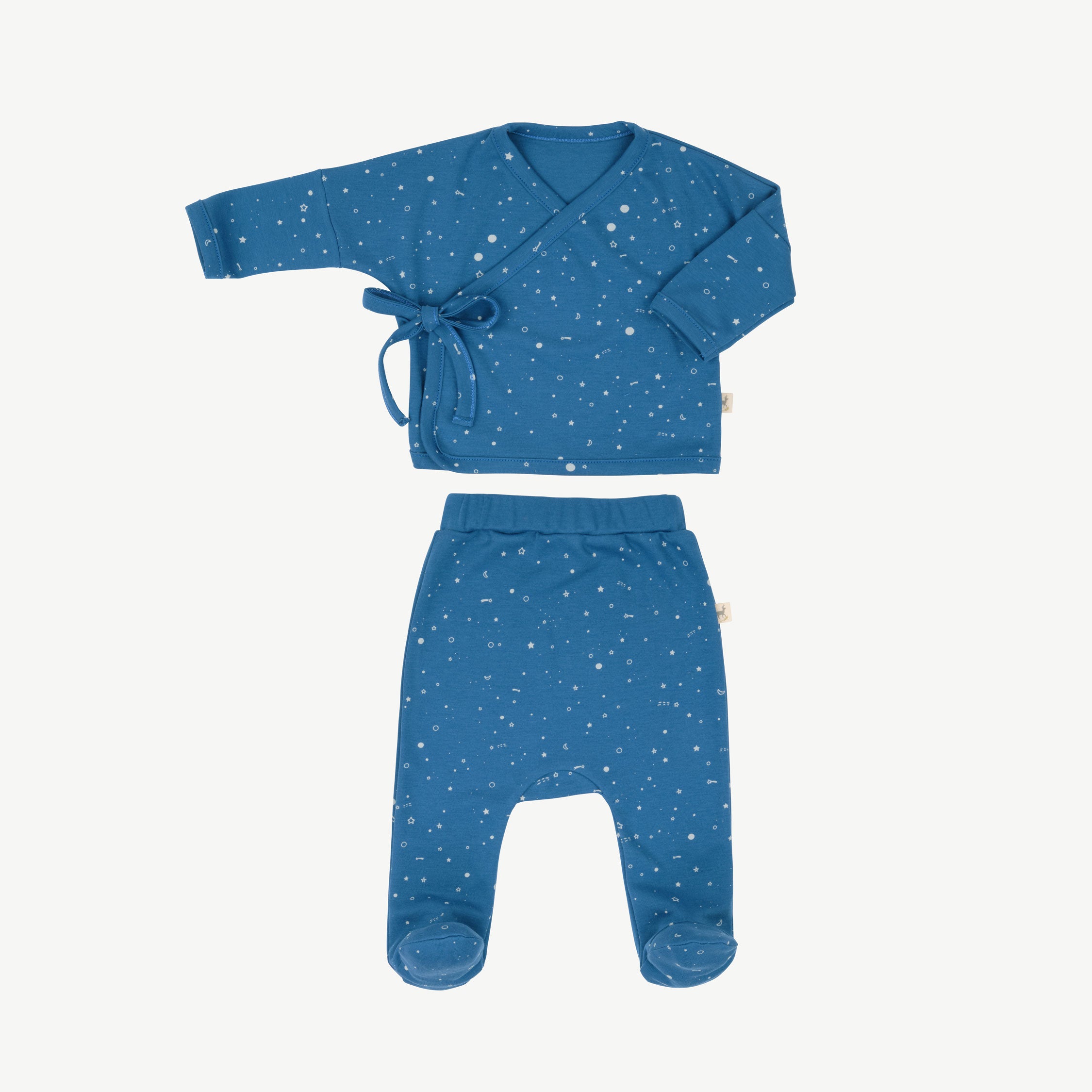 'close to the stars' dark blue kimono top + footed pants set