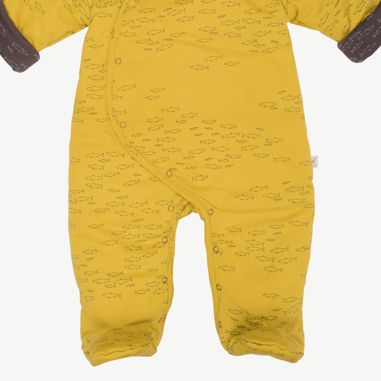 'schooling fish' mustard padded jumpsuit