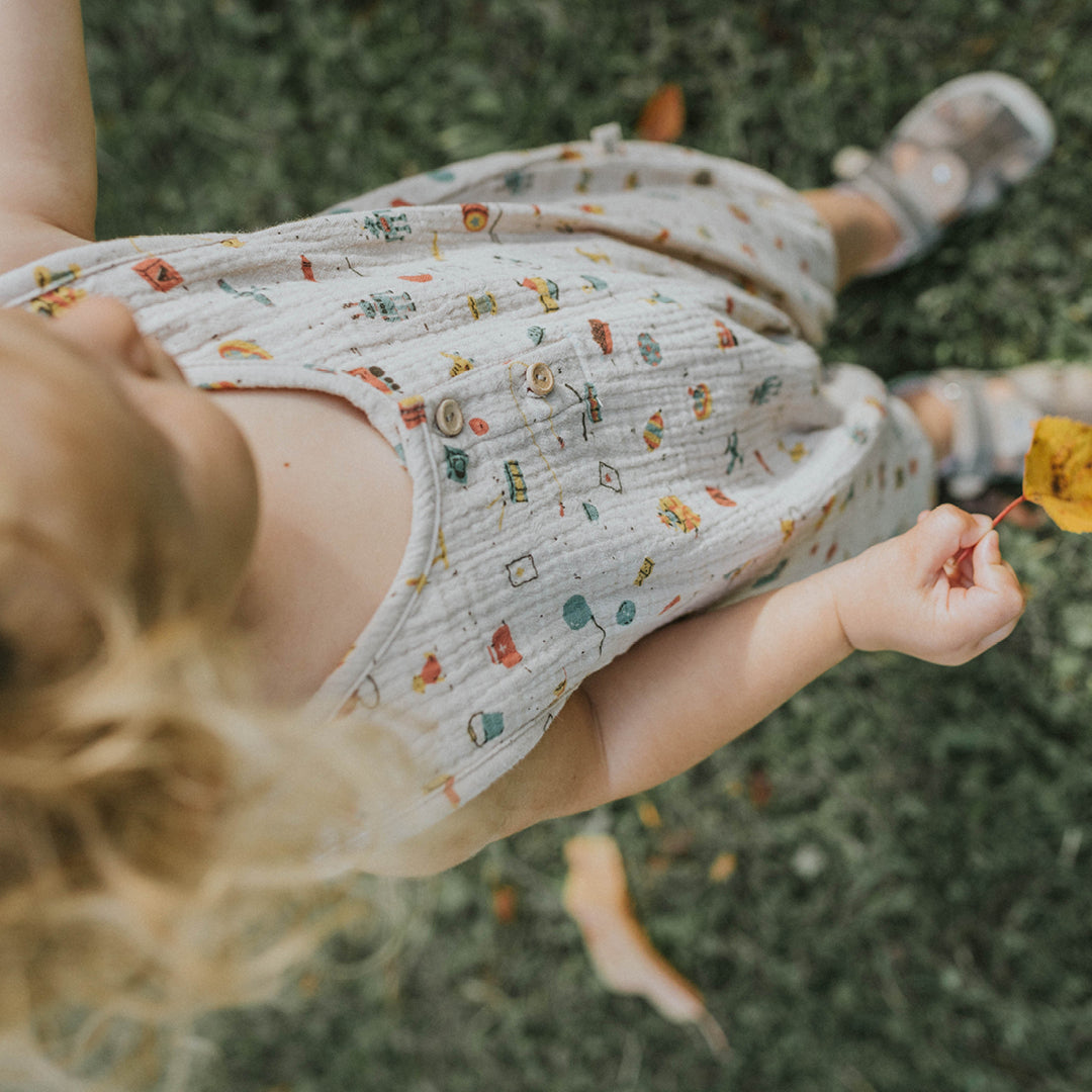 'bygone toys' white sand muslin romper