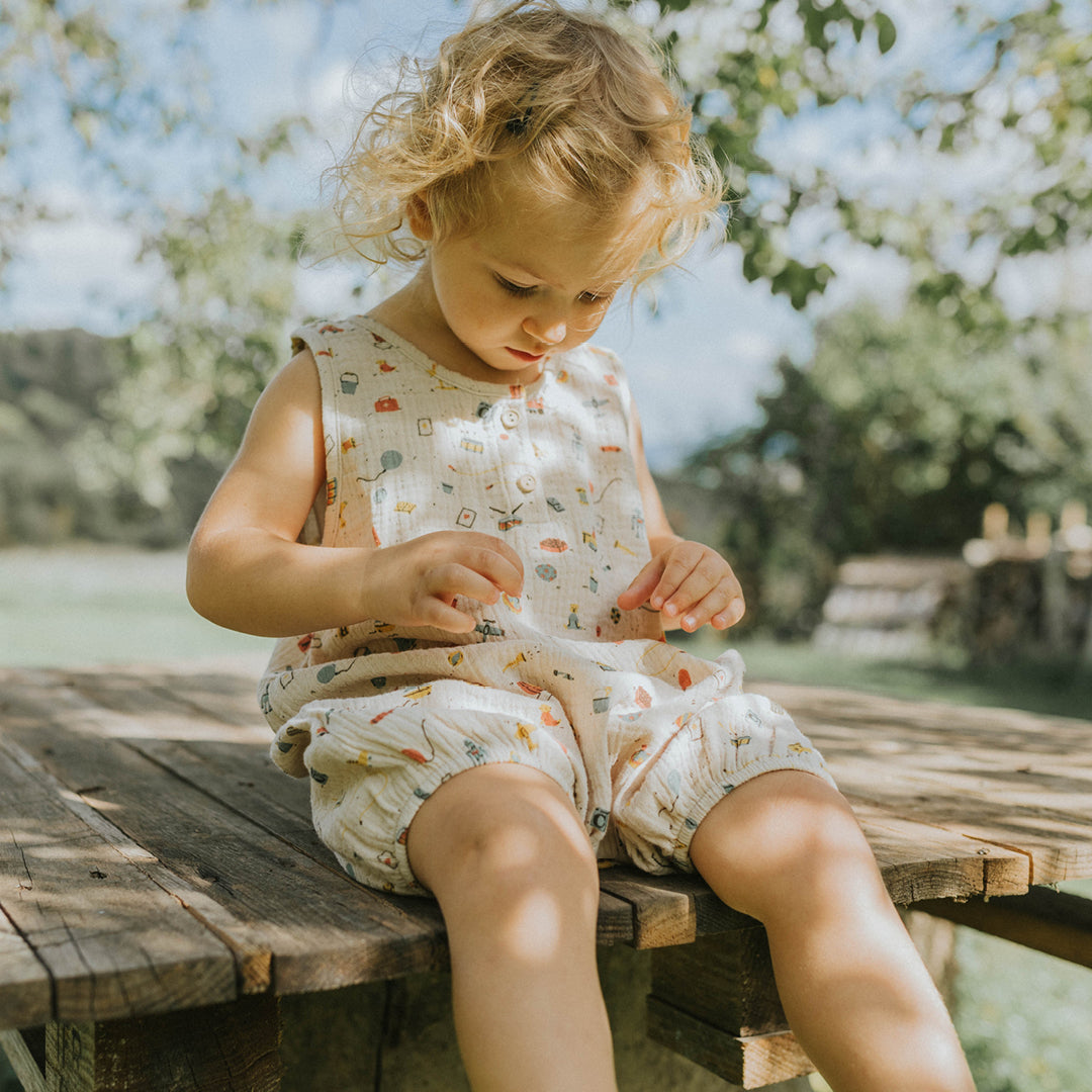 'bygone toys' white sand muslin romper
