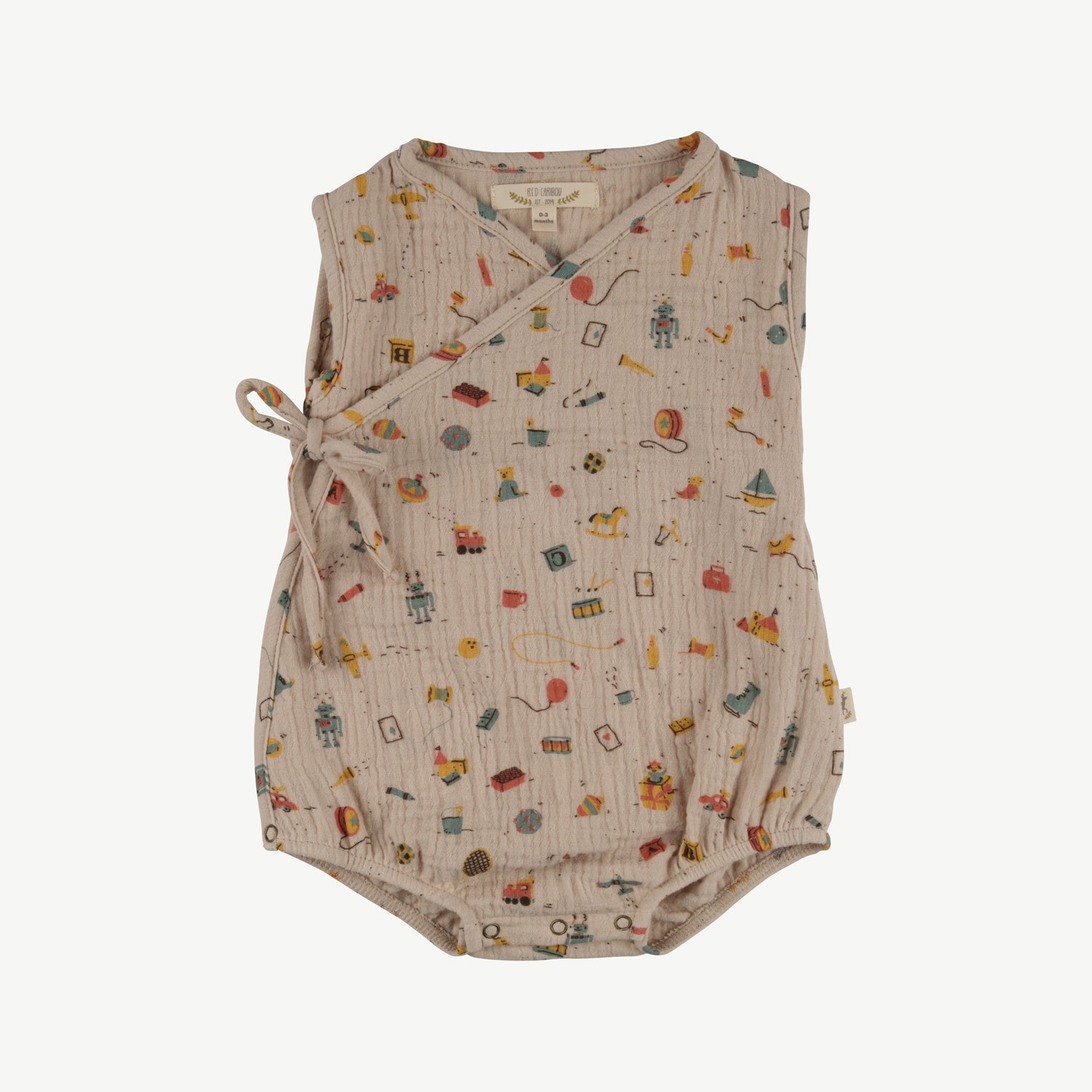 'bygone toys' white sand muslin onesie